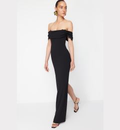 Снимка на Trendyol x Zeynep Tosun Black Knitted Carmen Collar Lace Long Evening Dress & Graduation Dress