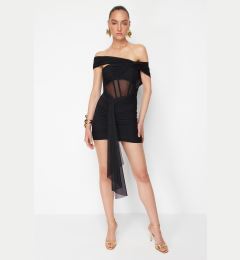 Снимка на Trendyol X Zeynep Tosun Black Knitted Tulle Detailed Elegant Evening Dress