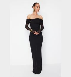 Снимка на Trendyol X Zeynep Tosun Black Knitting Accessories and Gloves Detailed Long Evening Dress & Graduation Dress