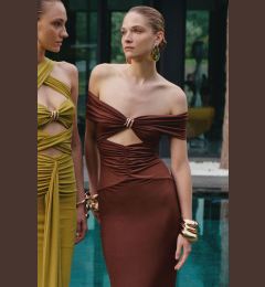 Снимка на Trendyol X Zeynep Tosun Dark Brown Knitted Snake Accessory Evening Dress & Graduation Dress