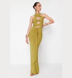 Снимка на Trendyol X Zeynep Tosun Oil Green Cut Out Knitted Tie Detailed Evening Dress & Graduation Dress