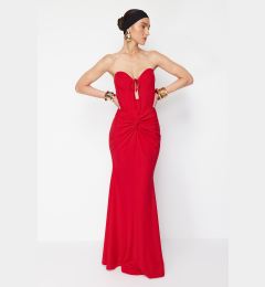 Снимка на Trendyol X Zeynep Tosun Red Fish Knitting Detailed Long Evening Dress & Graduation Dress