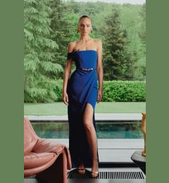 Снимка на Trendyol X Zeynep Tosun Saks Wrap Knitted Long Evening Dress & Graduation Dress with Accessory Detail