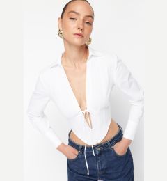 Снимка на Trendyol X Zeynep Tosun White Tie Detailed Underwire Poplin Shirt