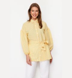 Снимка на Trendyol Yellow Striped Belted Balloon Back Sleeve Long Woven Shirt