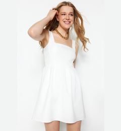 Снимка на Trendyol бяла талия отваряне мини тъкани Strappy Flounce тъкани рокля
