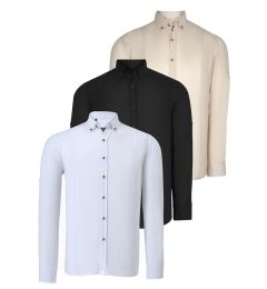 Снимка на TRIPLE SET G721 DEWBERRY MEN'S SHIRT-BLACK-WHITE-BEIGE