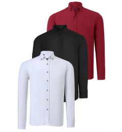 Снимка на TRIPLE SET G721 DEWBERRY MEN'S SHIRT-BLACK-WHITE-BURGUNDY