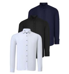 Снимка на TRIPLE SET G721 DEWBERRY MEN'S SHIRT-BLACK-WHITE-NAVY BLUE