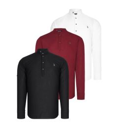 Снимка на TRIPLE SET G783 DEWBERRY JUDGE COLLAR SHIRT-BLACK-WHITE-BURGUNDY