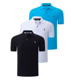 Снимка на TRIPLE SET T8561 DEWBERRY MEN'S T-SHIRT-BLACK-WHITE-BLUE