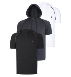 Снимка на TRIPLE SET T8570 DEWBERRY HOODED MEN'S T-SHIRT-ANTHRACITE-WHITE-BLACK