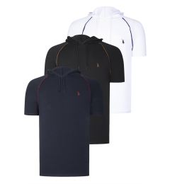 Снимка на TRIPLE SET T8570 DEWBERRY HOODED MEN'S T-SHIRT-NAVY BLUE-WHITE-BLACK