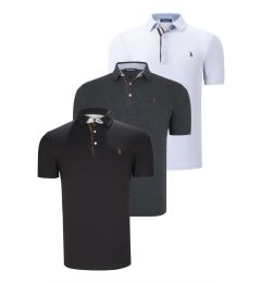 Снимка на TRIPLE SET T8582 DEWBERRY MENS T-SHIRT-BLACK-WHITE-ANTHRACITE