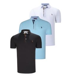 Снимка на TRIPLE SET T8582 DEWBERRY MENS T-SHIRT-BLACK-WHITE-CYAN