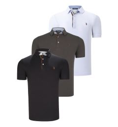 Снимка на TRIPLE SET T8582 DEWBERRY MENS T-SHIRT-BLACK-WHITE-KHAKI