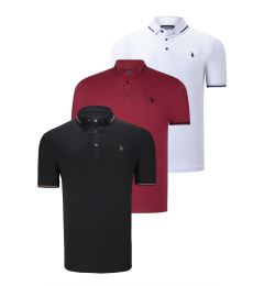 Снимка на TRIPLE SET T8586 DEWBERRY MEN'S T-SHIRT-BLACK-WHITE-BURGUNDY