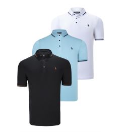 Снимка на TRIPLE SET T8586 DEWBERRY MEN'S T-SHIRT-BLACK-WHITE-CYAN