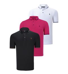 Снимка на TRIPLE SET T8586 DEWBERRY MEN'S T-SHIRT-BLACK-WHITE-FUCHSIA