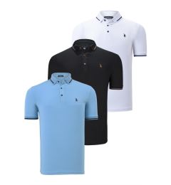 Снимка на TRIPLE SET T8586 DEWBERRY MEN'S T-SHIRT-BLACK-WHITE-LIGHT BLUE