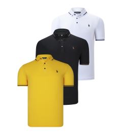 Снимка на TRIPLE SET T8586 DEWBERRY MEN'S T-SHIRT-BLACK-WHITE-YELLOW