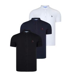 Снимка на TRIPLE SET T8597 DEWBERRY MEN'S SHIRT-BLACK-WHITE-NAVY BLUE