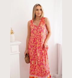 Снимка на Viscose dress with a tie-down neckline in fuchsia