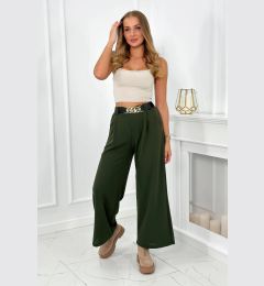 Снимка на Viscose trousers with wide legs in khaki colour