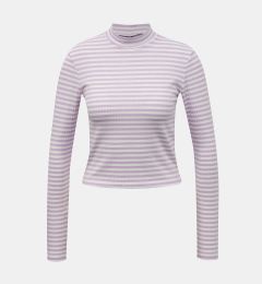 Снимка на White-purple striped short T-shirt Pieces Raya - Women's