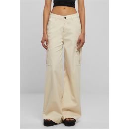 Снимка на Women's high-waisted and wide-waisted twill trousers Cargo Cargo whitesand