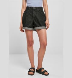 Снимка на Women's High-Waisted Boyfriend Shorts - Black Washed