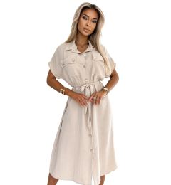 Снимка на Women's midi shirt dress with gold buttons, ties and short sleeves Numoco