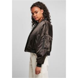 Снимка на Women's Short Oversized Satin Bomber Jacket Black