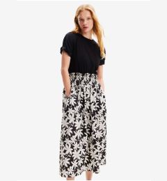 Снимка на Women's White and Black Floral Midi Dress Desigual Marlon - Women