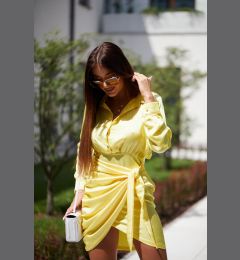 Снимка на Yellow shirt dress with tie at the front