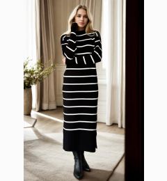 Снимка на Z3059 Dewberry Womens Striped Long Sleeve Knitwear Dress-BLACK