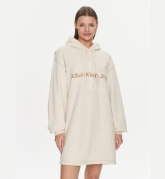 Снимка на Calvin Klein Jeans Ежедневна рокля Hero Monologo Hoodie Dress J20J223245 Екрю Relaxed Fit