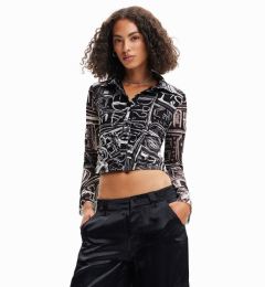 Снимка на Desigual Риза Lettering 23SWTKBZ Черен Slim Fit