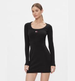 Снимка на Tommy Jeans Плетена рокля Tjw Badge Rib Bodycon Ls DW0DW17424 Черен Slim Fit