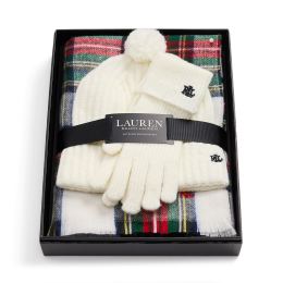 Снимка на Комплект шапка, шал и ръкавици LAUREN RALPH LAUREN 454960312001 Екрю