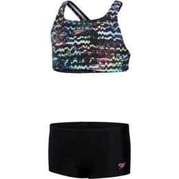 Снимка на Speedo ALLOVER 2 PIECE BOYLEG SHORT Момичешки бански, черно, размер